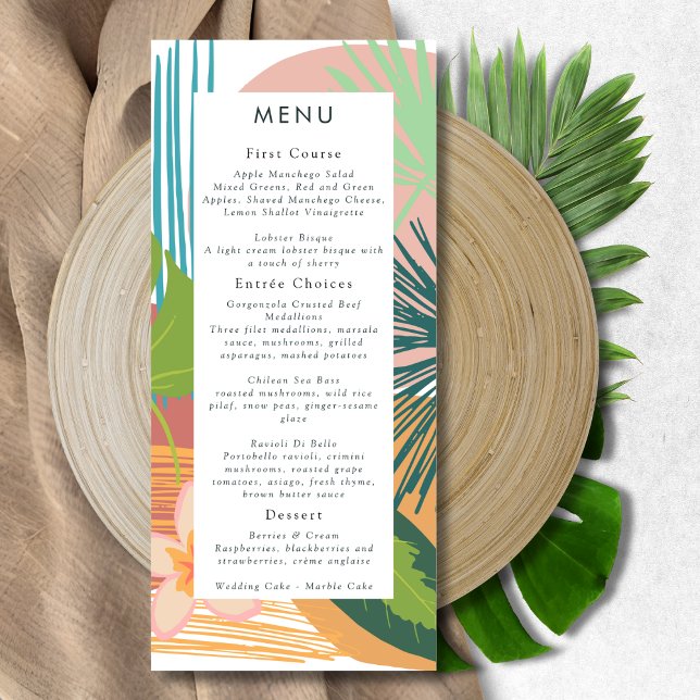 Menu Casamento de Teal de Coral Abstrato Tropical Negri (Criador carregado)