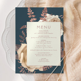 Menu Casamento de Teal Dourado com Rosa de Ivória Flora
