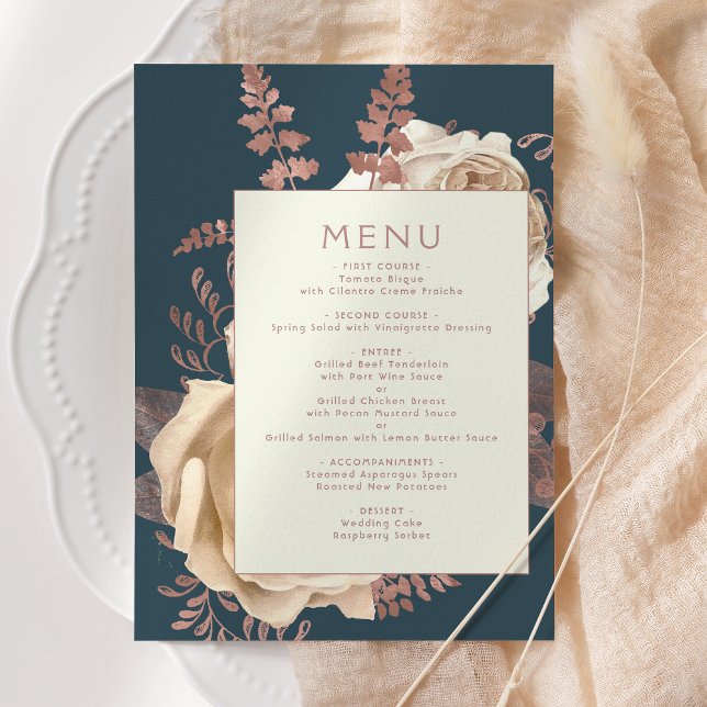 Menu Casamento de Teal Dourado com Rosa de Ivória Flora (Criador carregado)