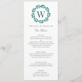 Menu Casamento de Teal Verde Botânico Monograma Elegant