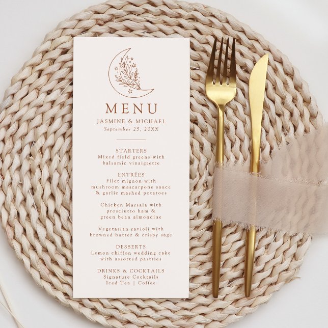 Menu Casamento de Terracota Lua e Estrelas Elegantes (Criador carregado)