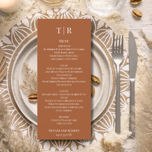 Menu Casamento de Terracota Minimalista Elegante