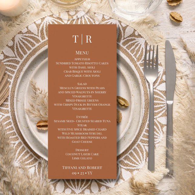 Menu Casamento de Terracota Minimalista Elegante (Criador carregado)
