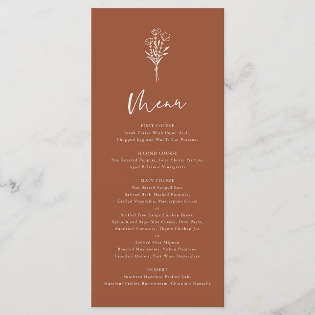 Menu Casamento de Terracotta Boho Minimalista de Botâni (Frente)