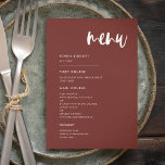 Menu Casamento de terracotta moderno elegante<br><div class="desc">Um estilo moderno e moderno para a sua papelaria de casamento: uma tipografia ousada e um tema elegante de cor de terracota,  fácil de misturar e combinar. Cores e planos de fundo totalmente personalizáveis.</div>
