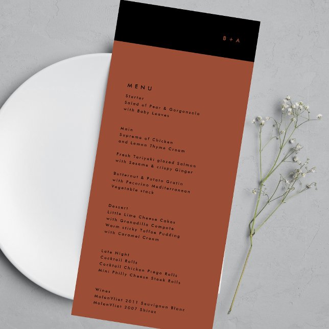 Menu Casamento de Terracotta Simples com Stripe Negra (Criador carregado)