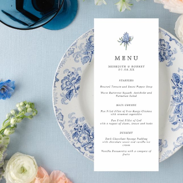 Menu Casamento de Thistle Azul Minimalista (Criador carregado)