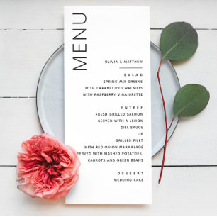 Menu Casamento de tipografia simples, preto e branco
