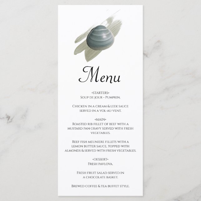 Menu Casamento de Traço Clam Watercolor (Frente)