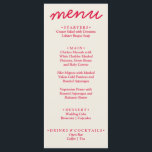 Menu Casamento de Trendy Moderno com Brilho Colorido Fu<br><div class="desc">Um retro fedorento, moderno e brilhante menu de janto de casamento. Que apresenta modelo design de chic de fundo cremoso vintage e tipografia magenta vermelha e menu escrito à mão em vermelho. Perfeito e compatível com toda a suíte.</div>