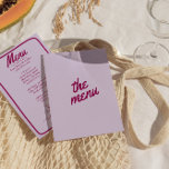 Menu Casamento de Trendy Moderno com Brilho Colorido Fu<br><div class="desc">Um retro fedorento,  moderno e brilhante menu de janto de casamento. Que apresenta modelo de chic de fundo de lavanda de vintage boho e tipografia burgundy e refeições de menu escritas à mão com moldura desenhada à mão. Perfeito e compatível com toda a suíte.</div>