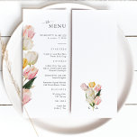 Menu Casamento de Tulip<br><div class="desc">Nosso incrível Menu Casamento de Tulip combina elegância, estilo e beleza eterno. Este menu gráfico apresenta trabalho de arte de aquarela pintada manualmente de tulipas amarelas, cor-de-rosa-pincel e creme projetadas para encapsular a alegre frescura do primavera. Com uma abordagem moderna e minimalista, estes convites únicos trazem um toque suave, mas...</div>