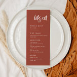 Menu Casamento de Vamos de tijolos queimados modernos<br><div class="desc">Coma de vamos! Menu de festa de casamento ou recepção. Um estilo moderno e moderno para a sua papelaria de casamento: uma tipografia ousada e um tema elegante de tijolos queimados,  fácil de misturar e combinar. Cores e planos de fundo totalmente personalizáveis.</div>