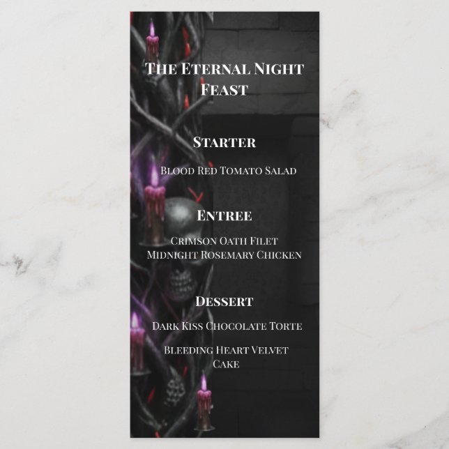 Menu Casamento de Vampiro Gótico de Noite Eterna Romanc (Frente)