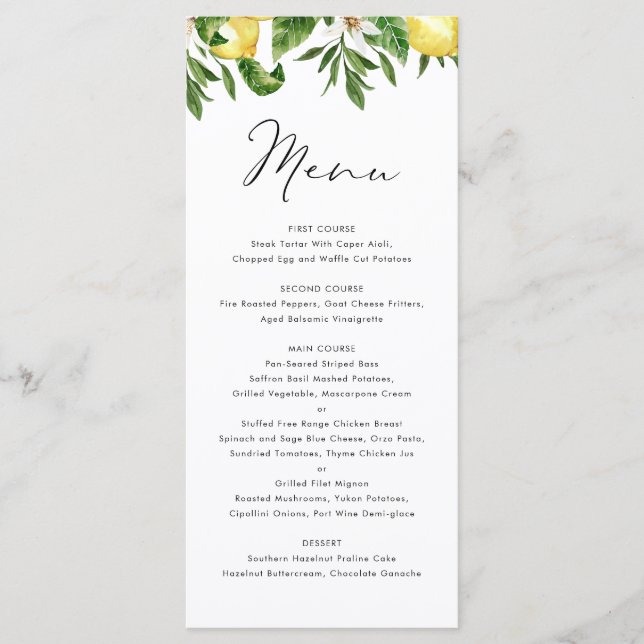 Menu Casamento de Verão com Lemon e Greenery (Frente)