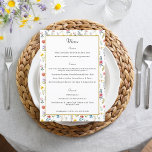 Menu Casamento de Verão com Primavera de flor selvagem<br><div class="desc">Padrão sem costura colorida apresentando flores silvestres de cor aquática romântica bicho-da-água pastel em azul claro,  rosa e amarelo. Esta coleção encantadora é o complemento perfeito para o seu casamento com Primavera,  Verão ou jardim.</div>
