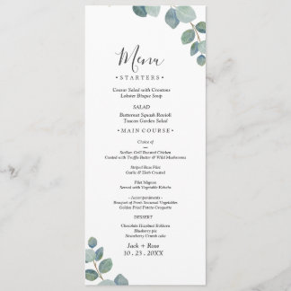 Menu Casamento de Verão de Eucalyptus Greenery Rustic.