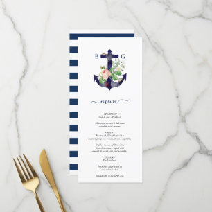 Menu Casamento de Verão Náutico Floral de Âncora Botâni
