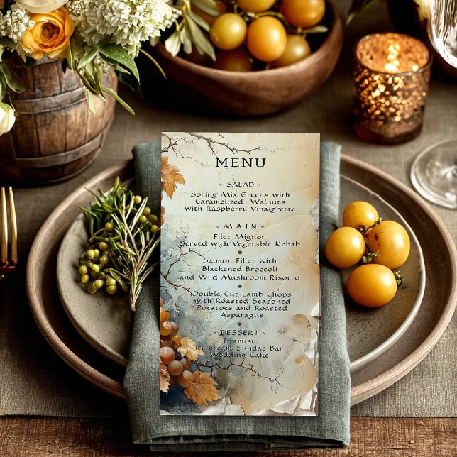 Menu Casamento de vinhas com aquarela Elegante (Criador carregado)