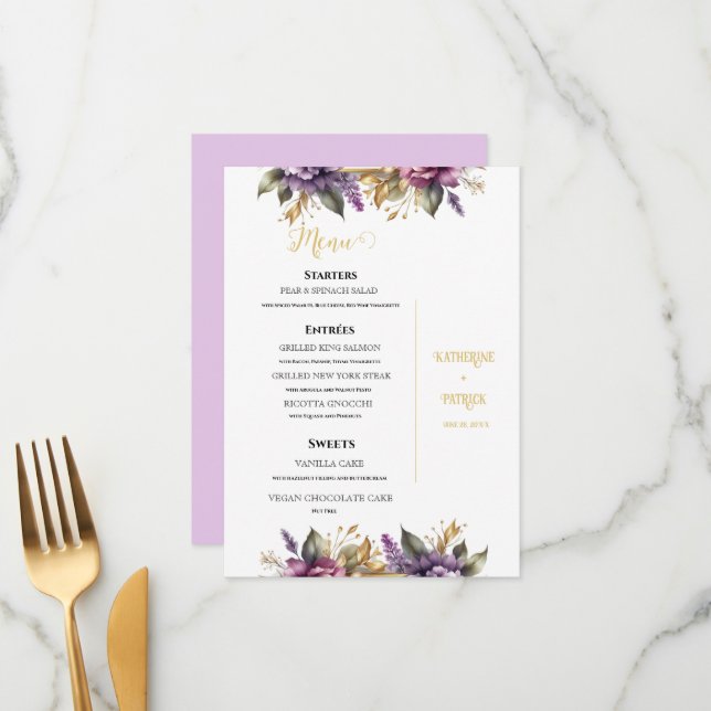 Menu Casamento de vinhas em lilac e Lavanda (Frente/Verso In Situ)