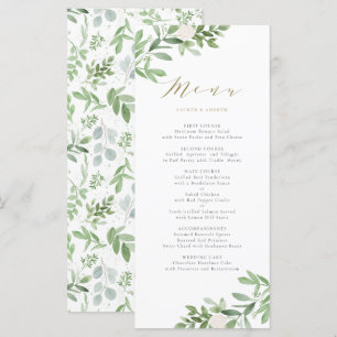 Menu Casamento de Watercolor Greenery and White Flowers