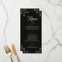 Menu Casamento Deco Dourado Retro Negro Elegante