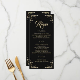 Menu Casamento Deco Dourado Retro Negro Elegante