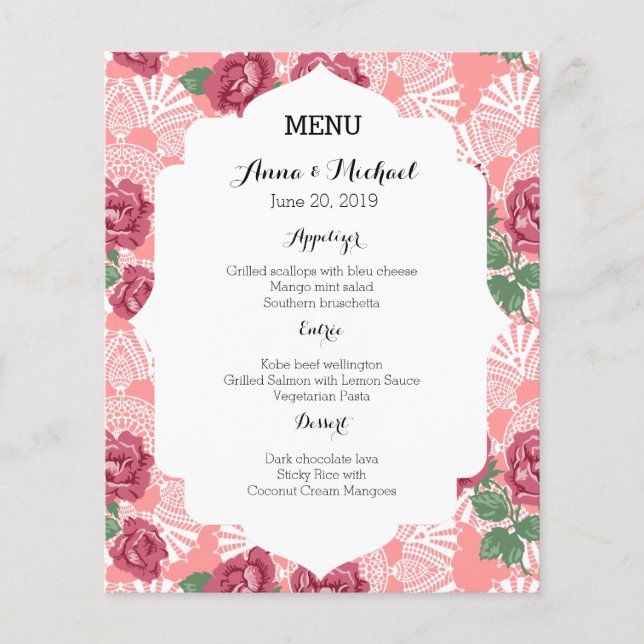 Menu Casamento Delicar Rosa e Lace Chic Country (Frente)
