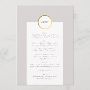 Menu Casamento do Círculo de Folhas de Taupe e Ouro