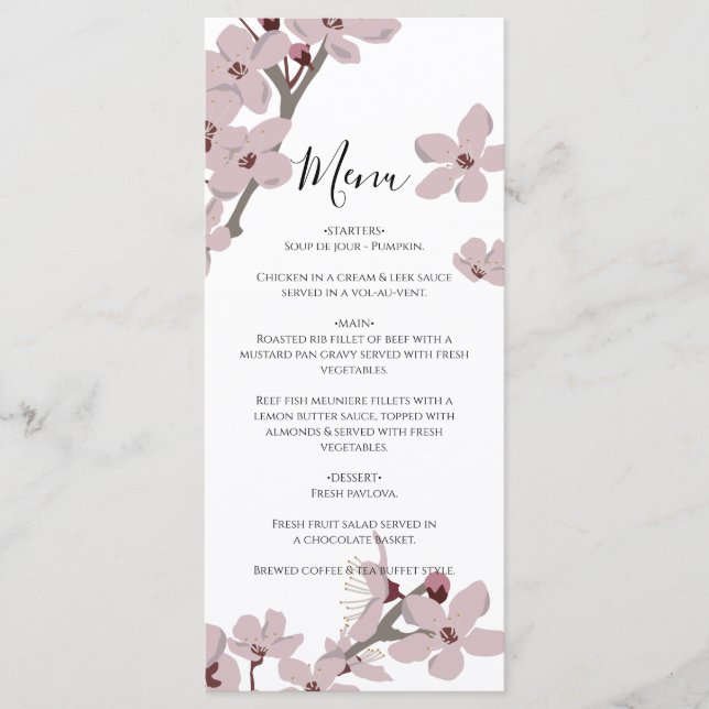 Menu Casamento do Floral Floral de Cereja (Frente)