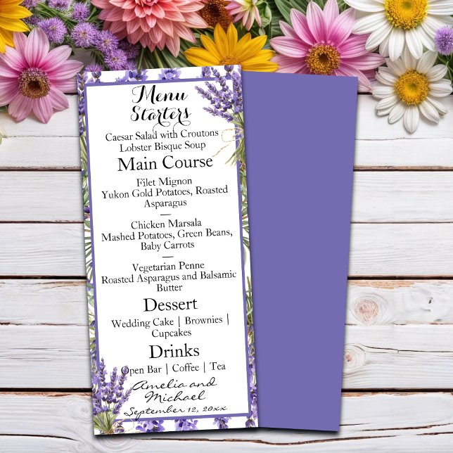 Menu Casamento do Jardim do Flor de lavanda (Criador carregado)