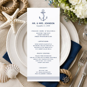 Menu Casamento do lado do mar com âncora do Marinho n