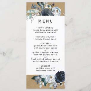 Menu Casamento do Marinho Branco de Boho Peony Faux Bro