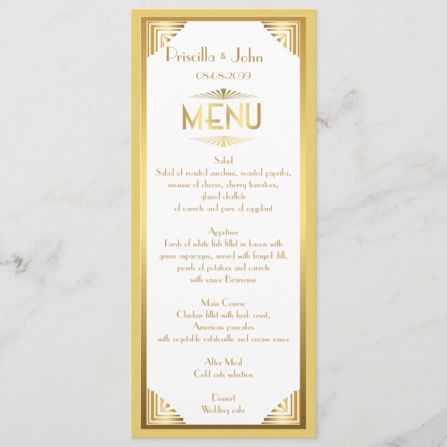 Menu Casamento do menu, reunião do menu, grande Gatsby, (Frente)