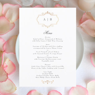Menu casamento do monograma clássico romântico