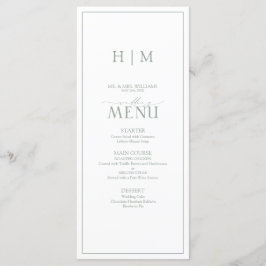 Menu Casamento do Monograma da Caligrafia Verde Elegant