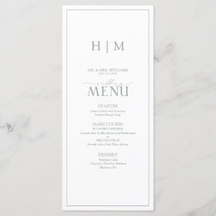 Menu Casamento do Monograma da Caligrafia Verde Elegant