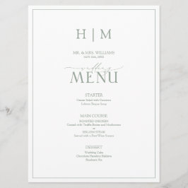 Menu Casamento do Monograma da Caligrafia Verde Elegant