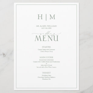 Menu Casamento do Monograma da Caligrafia Verde Elegant