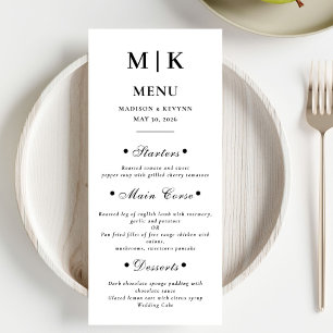 Menu Casamento do Monograma do Script Branco Preto Eleg