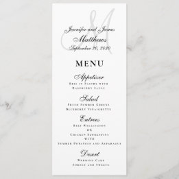 Menu Casamento do Monograma do Script Branco Preto Eleg