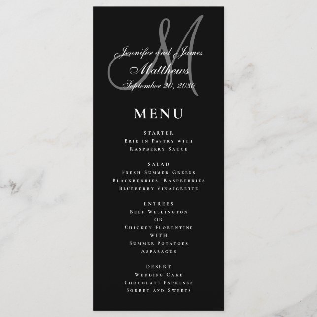 Menu Casamento do Monograma do Script Elegante Branco N (Frente)