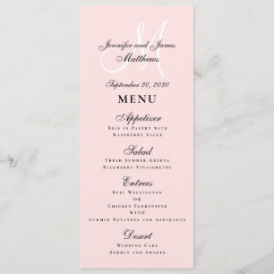 Menu Casamento do Monograma do Script Rosa-Escamudo Ele