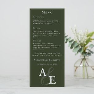 Menu Casamento do Monograma Minimalista Emerald Green