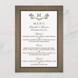Menu Casamento do Monograma Russo do País & Burlap