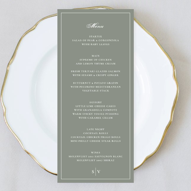 Menu Casamento do Monograma Verde com Sage Frame Premiu (Criador carregado)