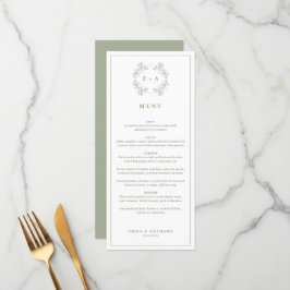 Menu Casamento do Monograma Verde do Formal Vintage Sag