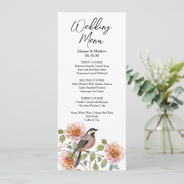 Menu Casamento do Pássaro nas Flores (Em pé/Frente)