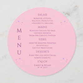Menu Casamento do Sol Lua Estrelas Rosa Roxo Celestial
