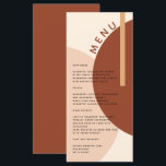 Menu Casamento dos Círculos Abstrato de Tonalidade Terr<br><div class="desc">Um cardápio de casamento moderno e elegante que dá uma vibração rústica da década de 70 com seu círculo abstrato e forma retangular em tons monocromáticos de terracota, laranja queimada e bege. Personalize o cardápio do casamento.</div>